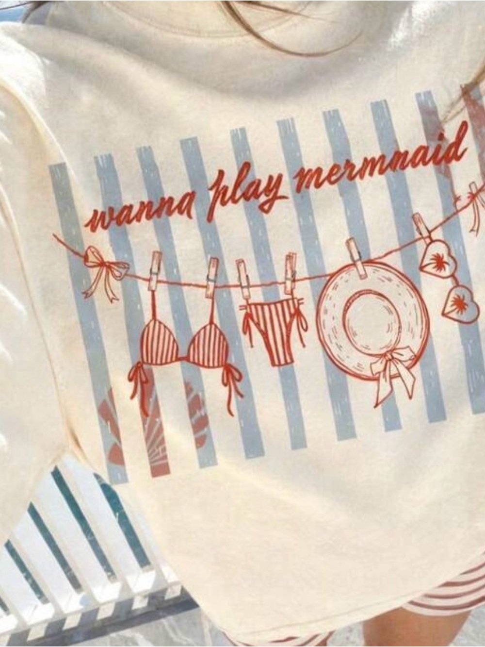 *COUNT OF 11* Cream and Light Blue Graphic Swim Cover-Up/ T- Shirts